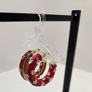 Red and Gold Heart Hoop Earrings